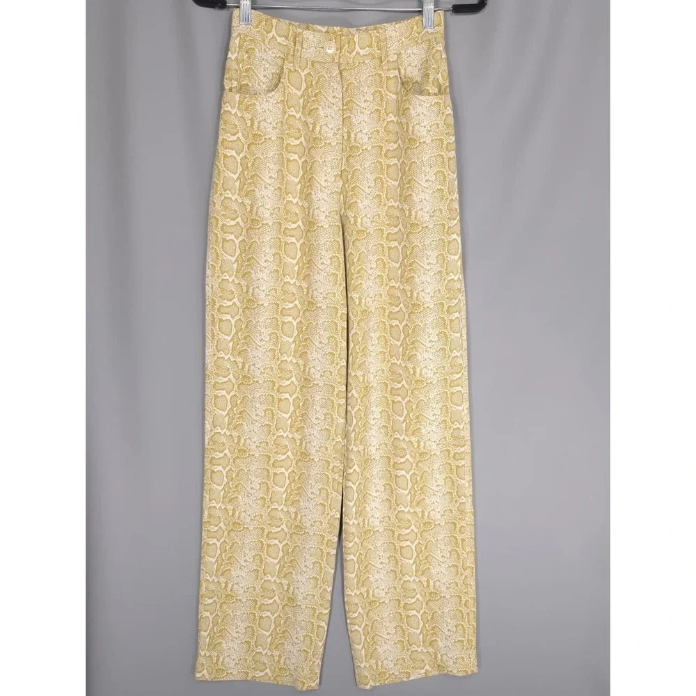 NANUSHKA Women's Wide Leg Snakeskin‎ Pants XS Yellow Relaxed Viscose Trousers